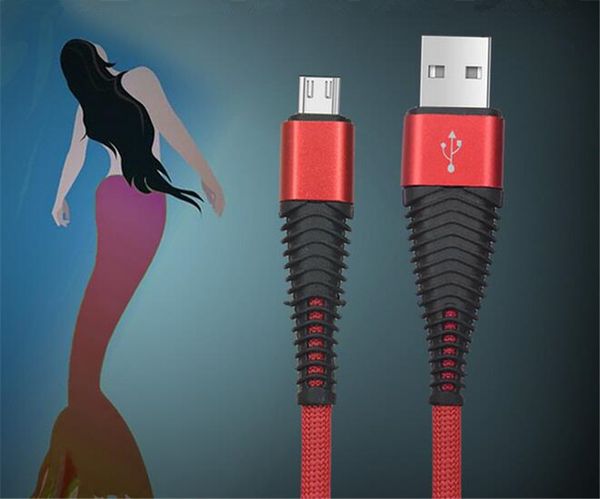 

Русалочка 2A USB-кабель Тип c Микро ткань нейлонового сплава USB зарядные кабели для Sa