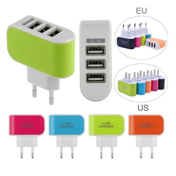 Evrensel 3 Limanlar 5 V 3.1A Üçlü USB Duvar Ev Seyahat AC Şarj Adaptörü AB ABD Plug Cep Telefonu Şarj DHL FEDEX EMS ÜCRETSIZ KARGO