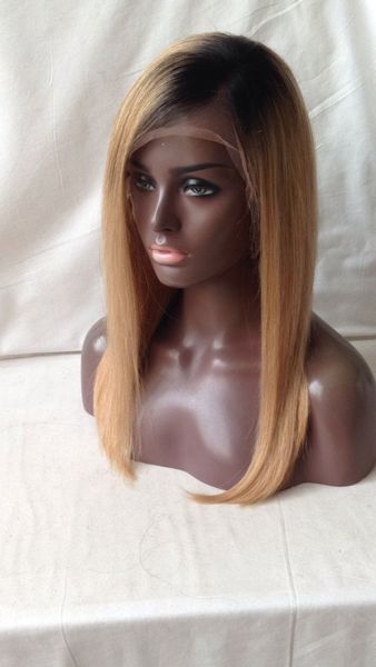 

Hot Sexy ombre 1b # 27 # медовый блондин Длинные шелковистые прямые мягкие человеческие волосы, полный шнурок и парик фронта шнурка детские волосы