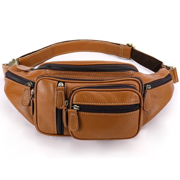 

vintage men waist bag mini round belt bag pouch fashion quilted cow leather fanny pack casual male crossbody travel chest