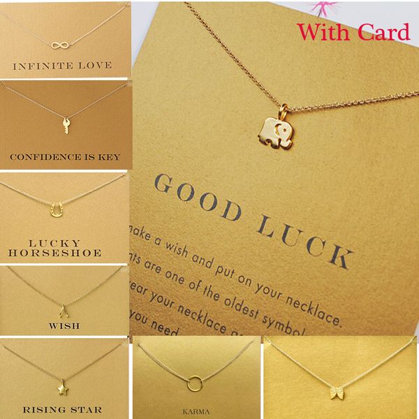 

whole salesparkling good lucky heart anchor hexagram gold alloy clavicle chain pendant necklaces new fashion jewelry for women (have card, Golden;silver