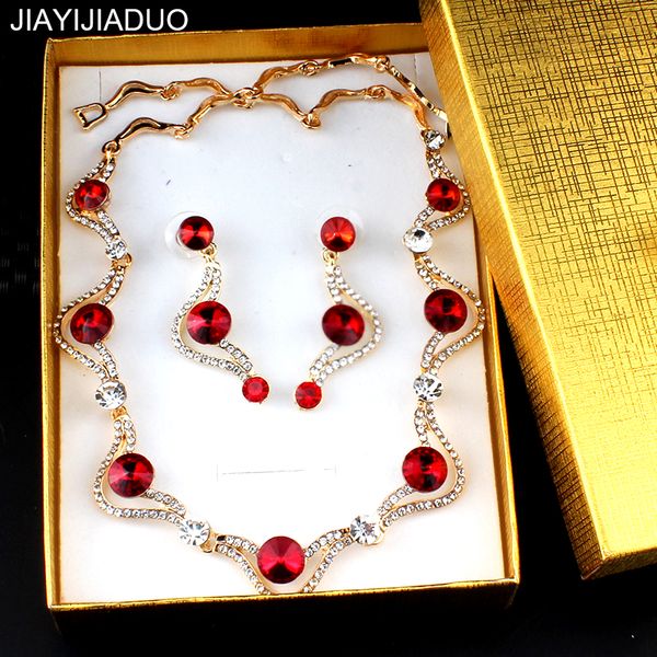 

jiayijiaduo wedding jewelry set beautifully packaged gift box for women gifts crystal necklace earrings set dropshipping new, Silver