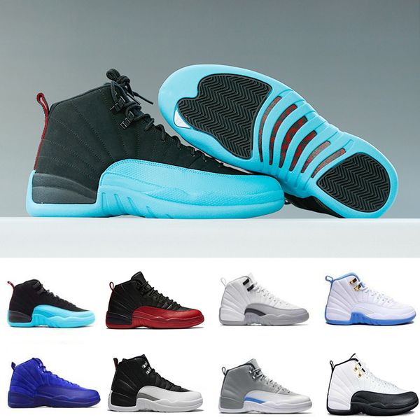 

Newest 12 12s men basketball shoes white the master flu game gym red Barons playoff University blue wool mens sport sneakers