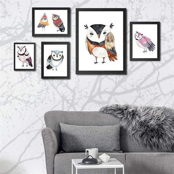

nordic modern watercolor painting style printed birds animal bird owl home decoration art poster living room canvas wall picture