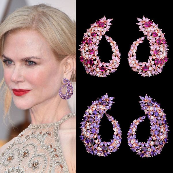 

godki famous design luxury popular geometry flower full mirco paved cubic zirconia wedding earring fashion jewelry, Silver