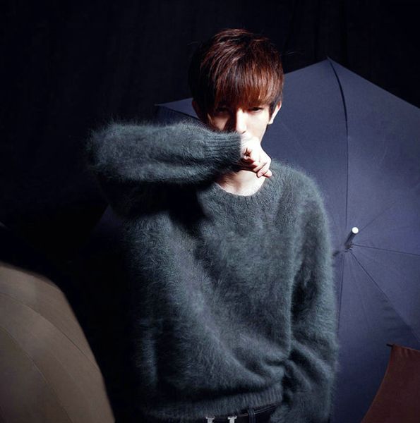 

new genuine mink cashmere sweater brand pullovers men 100% pure cashmere sweater winter coat men s72, White;black