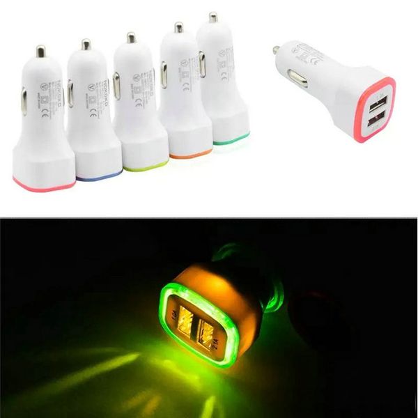 

5v 2.1a dual usb ports led light car charger adapter for iphone x 8 plus samsung s9 note8 htc lg mobile phone om-t2