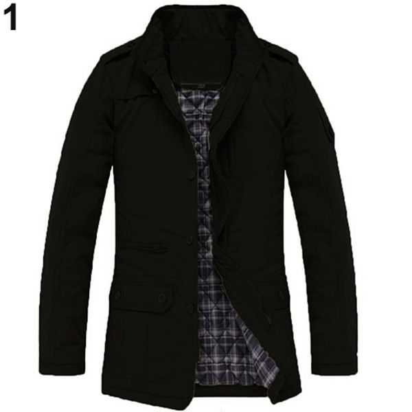 

2018 men winter casual long sleeve stand collar outwear thick coat warm jacket, Black