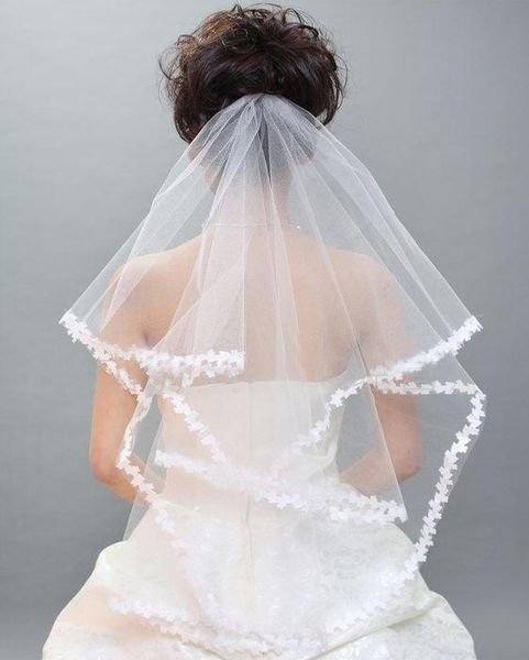 2018 più economico!!! Tulle a due strati con bordo in pizzo Lunghezza al gomito Disponibile Consegna veloce Veisl da sposa bianco avorio Veli accessori da sposa