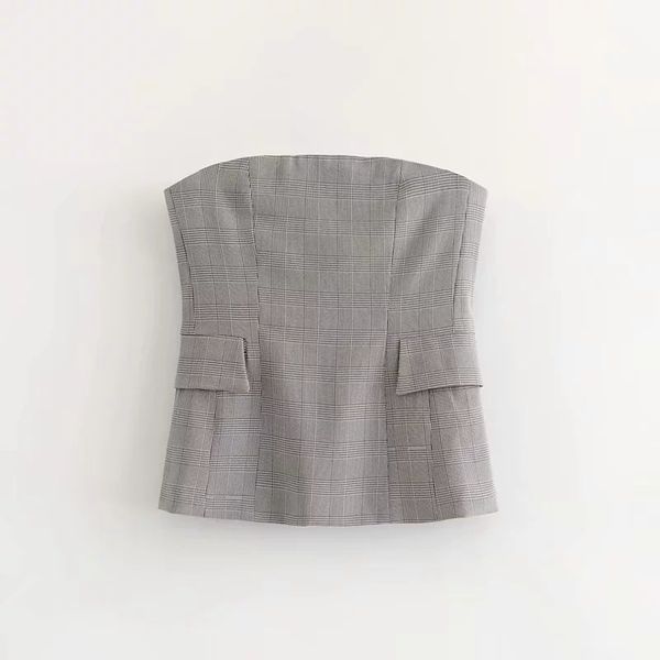 

autumn new product thin plaid casual strapless crop vest women, White