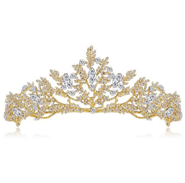 Luxury Wedding Bridal Crystal Tiara Crowns Gold Plated Trees