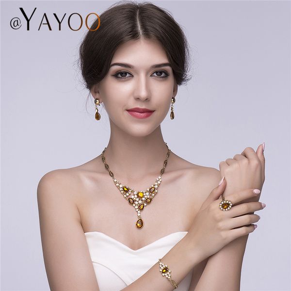 

whole saleayayoo jewelry sets for women jewerly set imitation crystal trendy bridal jewelry sets nigerian wedding jewellery, Slivery;golden