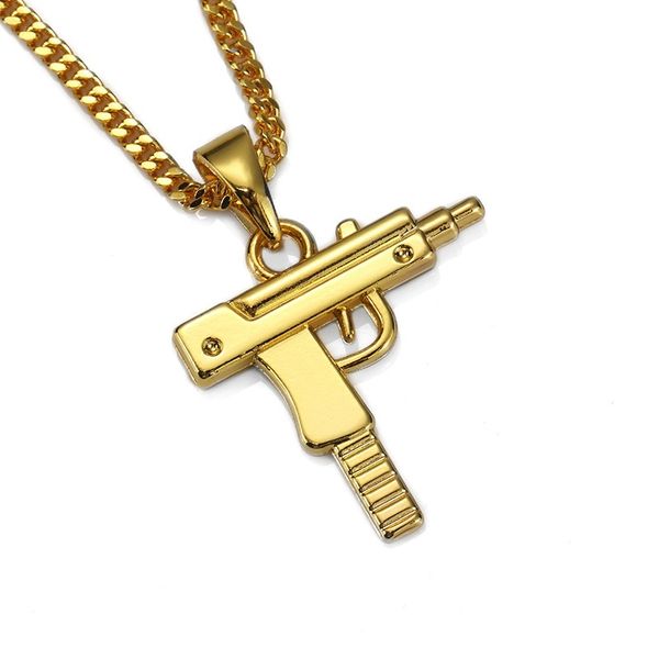 

мода мужчины подвески пистолет кулон ожерелья для 60 см цепи панк-рок микро хип-хоп мужчины 18k позолоченные ювелирные изделия, Silver