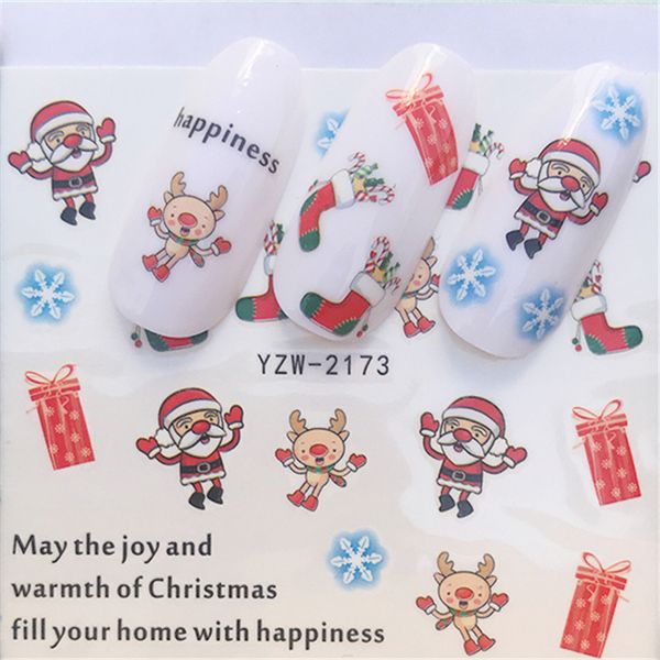 

water transfer nail sticker merry christmas snowman santa claus elk water decals nail art stickers new year decoration tools art, Black
