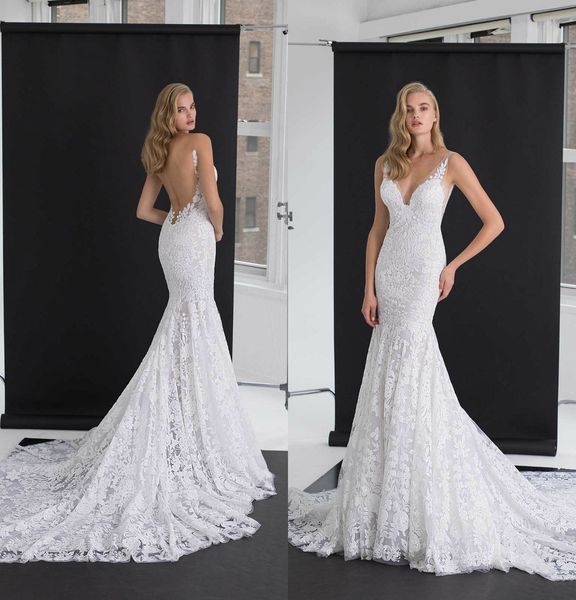 

v neck meramid wedding dresses backless appliques white lace wedding dress sweep train plus size mermaid bridal gowns
