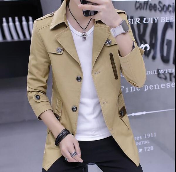 

xxxxl 2018 new men's business casual lapel windbreaker korean casual jacket handsome trench jacket plus size, Tan;black