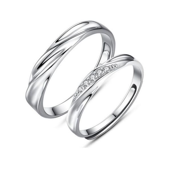 Einfacher koreanischer Liebespaar-Ring, authentische 925er-Sterlingsilber-Eheringe mit Pave-Fassung für Paare