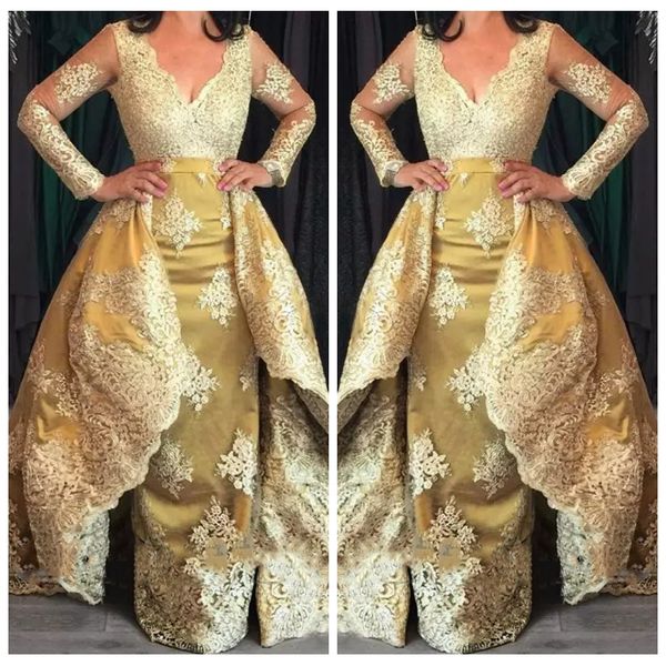 

2019 v-neck long sleeves lace appliques sheath evening dresses with detachable middle east special occasion party gowns vestidos de soiree, Black;red