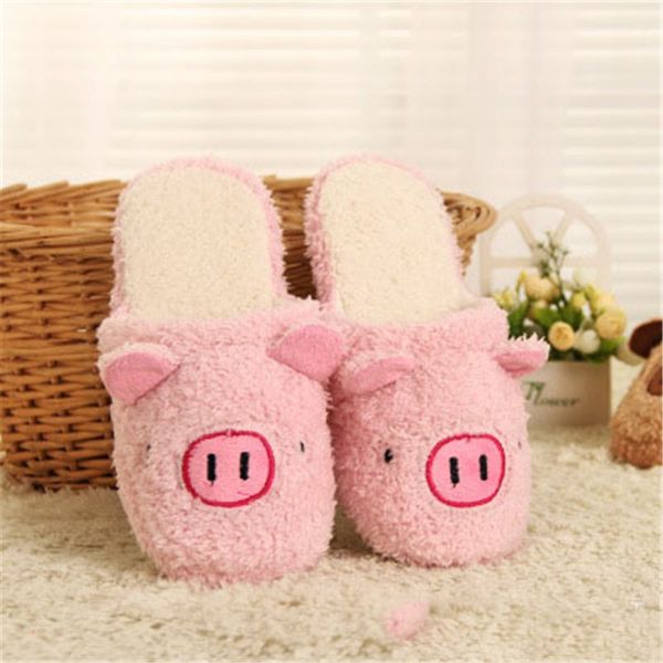 

cartoon pig soft cotton slippers warm cotton shoes cute home indoor slippers, Black;grey