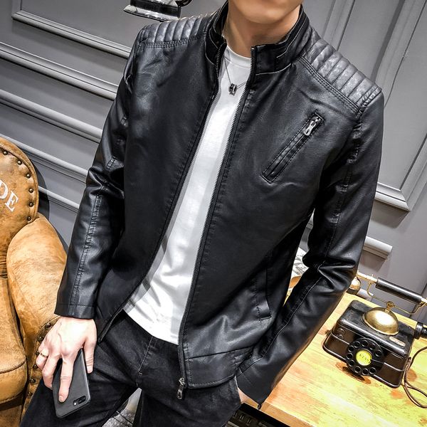 

men's leather new age season locomotive leather young men contracted leisure coat, Black