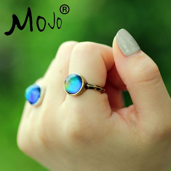 

1 pc antique bronze plated color changing mood rings changing color temperature emotion feeling rings set for women/men mj-rg002, Golden;silver