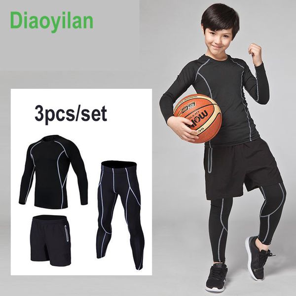 

2017 compression kids sport suits quick dry running sets clothes sports joggers training gym fitness tracksuits running sets, Black;blue