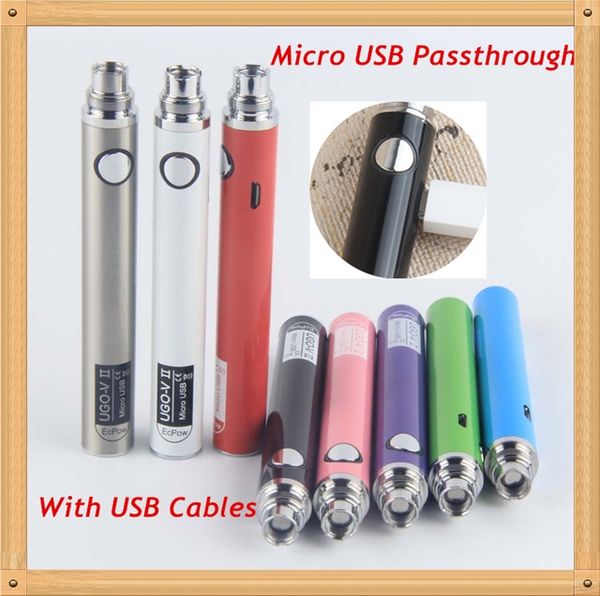 Ecpow UGO V II 650 900 mAh Micro USB eGo T Vape Pen Carregador de bateria para cartucho de óleo espesso de metal 510 fios Evod