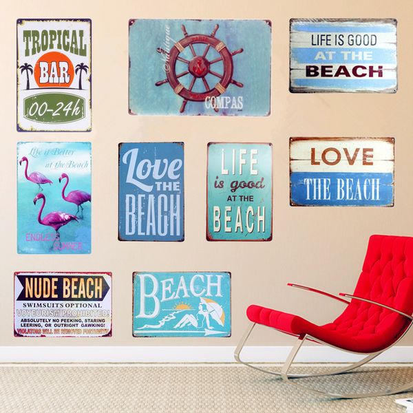 

COMPAS Plaque Metal Vintage Signs Home Wall Art Posters Painting Decorative BEACH Plates For Bar Cafe Pub Garage 30x20cm N113