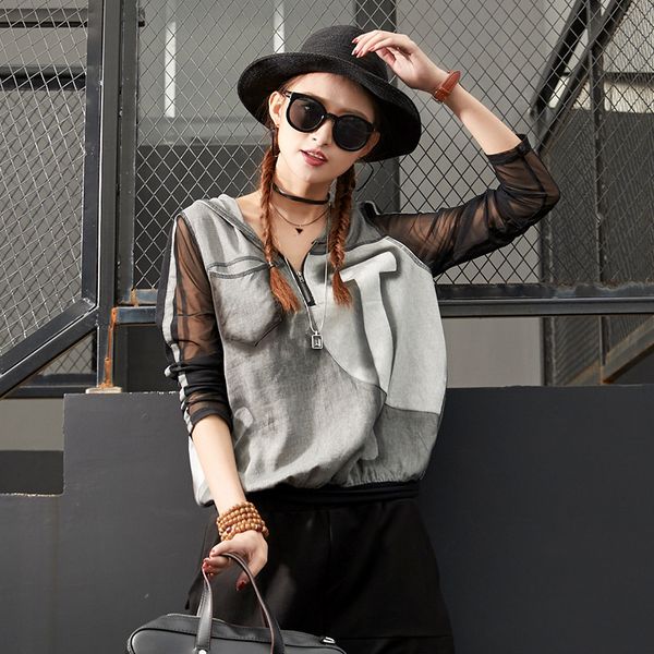 

Patchwork Max LuLu Spring Luxury Punk Girls Sexy Crop Tops Tee Shirt Womens Lace T-shirts Zipper Hooded Woman V Neck Tshirt Oversized