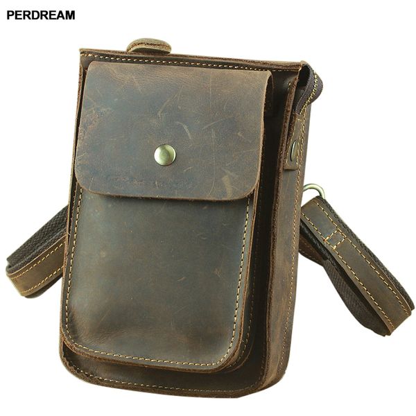 

vintage crazy horse leather men's bag leather men's outdoor belt 7 inch mobile phone bag shoulder diagonal pockets