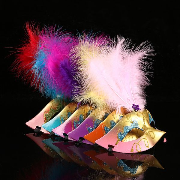 

dhl 100pcs party shiny feather masks hallowmas feather mask sparkle masquerade venetian bar easter dance party event feather masks