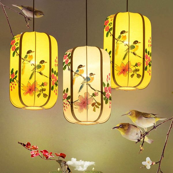 Lanterne dipinte a mano cinese Lanterne a sospensione a sospensione Balcone Balcone Corridoio Appeso Lampada Pastoral Birds Bedroom Room Pendant Lamps