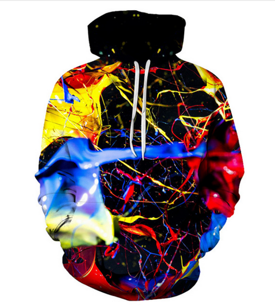 

splashed paint 3d colorful printed hoodies men sweatshirt tracksuit fashion hooded pullover boy male coats qw016, Black