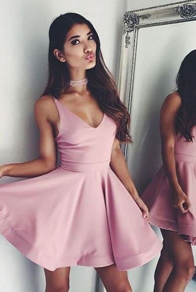 

selling v neck short light purple homecoming dresses under 100 spaghetti straps prom dress short, Red