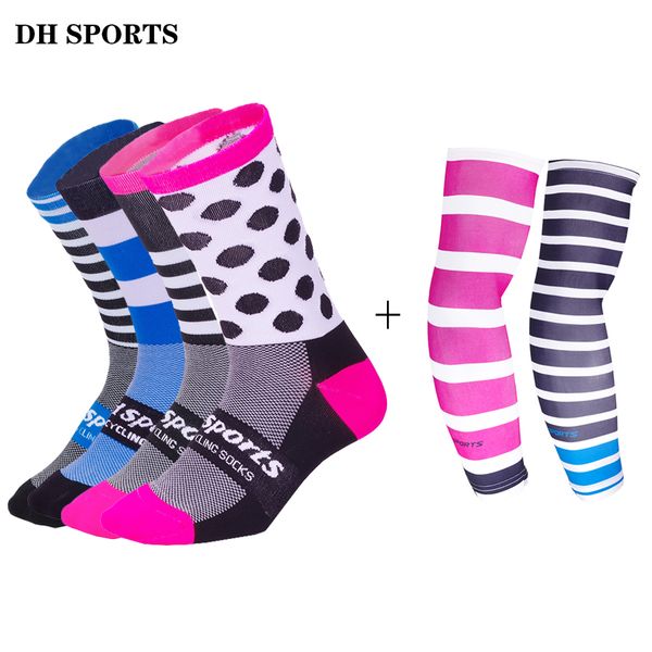 

dh sports cycling socks with arm warmer men women professional bicycle socks compression ridding running sport arm sleeve, Black