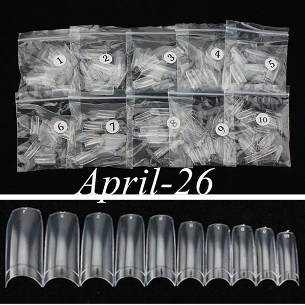 

500pcs clear natural transparent french acrylic uv gel manicures fake half artificial false nail art tips tools, Red;gold