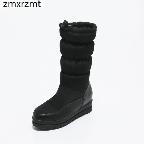 

2019 women sweet mid calf snow boots 6cm high heel women shoes to keep warmin winter party shoes large size 33-43, Black
