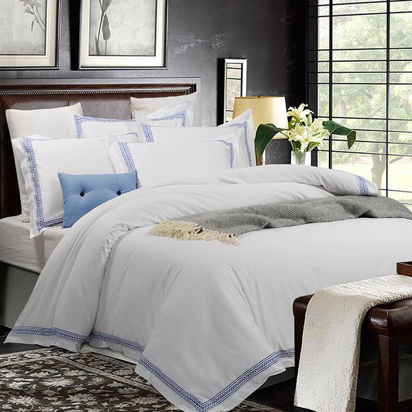 

embroidery white luxury 100%cotton bedding set l king  size bed sheet/linen duver quilt cover set pillowcase bed
