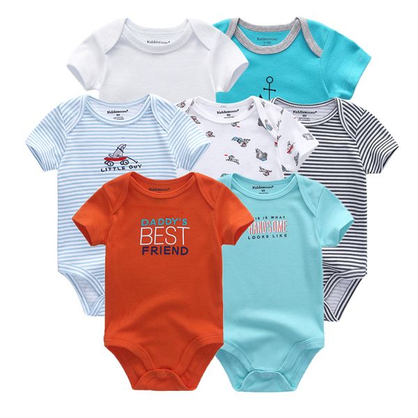 

7 pcs/lot 2018 newborn summer short sleeve baby romper set baby jumpsuit boy roupa boy clothes, Blue