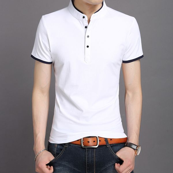 

mrmt 2018 brand new summer men's t shirt collar short sleeved t-shirt for male slim youth pure color cotton tshirt, White;black