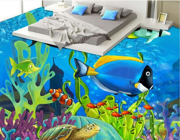 

3d pvc flooring custom p waterproof floor room ocean world tropical fish coral washable wallpaper 3d wall murals wallpaper for walls 3 d
