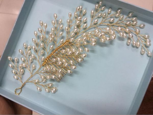 

bridal handmade pearl comb, gold wedding dress accessories, headwear accessories, Silver
