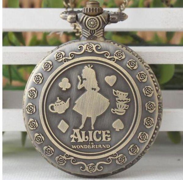 

vintage copper pocket watch alice in wonderland cut pattern fashion modern flower retro necklace women kids birthday xmas gifts, Slivery;golden