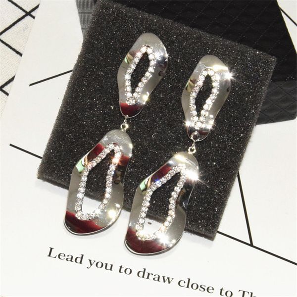 

ajojewel new fashion rhinestone irregular metal geometric earrings long drop earrings for women ladies costume jewelry wholesale, Silver