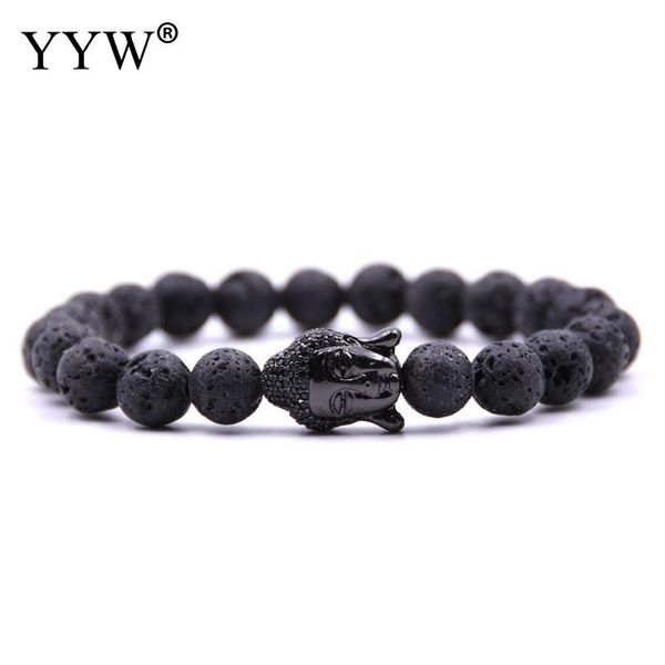 

buddha healing beads charm bracelets gem stone bracelet natural lava stone bracelet jewelry for women men, Black