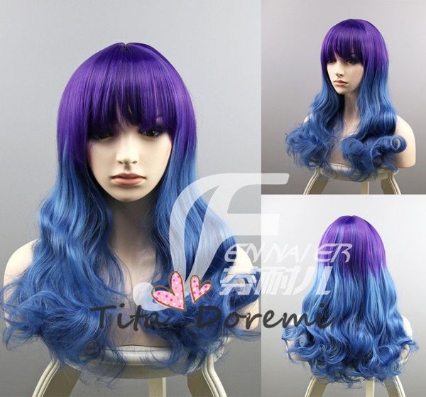 

fashion wig woman curly purple cosplay heat resistant hair wigs, Black;brown