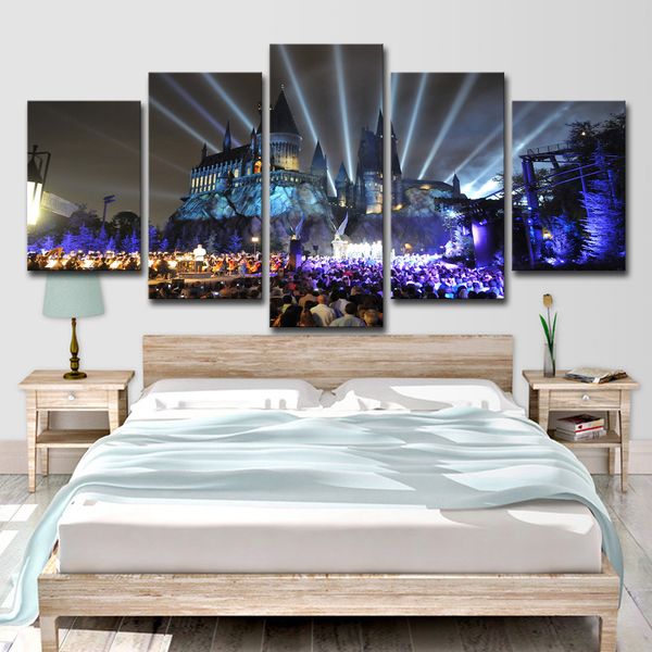 Grosshandel Wandkunst Bilder Home Decor 5 Stucke Harry Potter Schule Schloss Malerei Drucken Abstrakte Leinwand Nacht Park Hell Poster Von