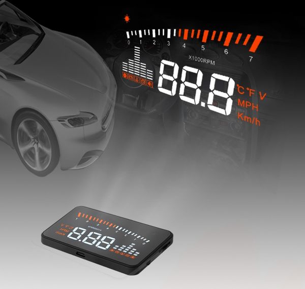 

3.5" car hud display obd2 hud head up display obd2 auto power on/off overspeed alarm speedometer high temperature alarm