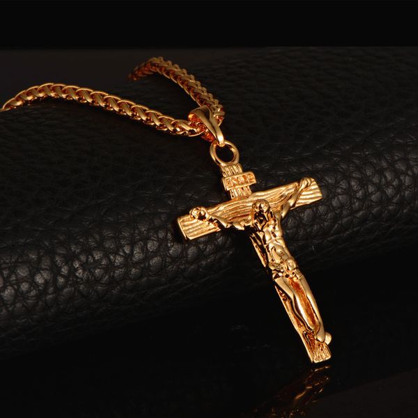 

18K золото Иисус крест кулон ожерелье старинные классические религиозные OrnamentLord м