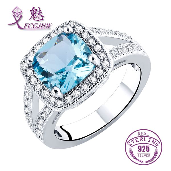 

rings for women silver 925 jewelry square blue spinel clear cubic zircon wedding engagement party christmas gifts, Golden;silver
